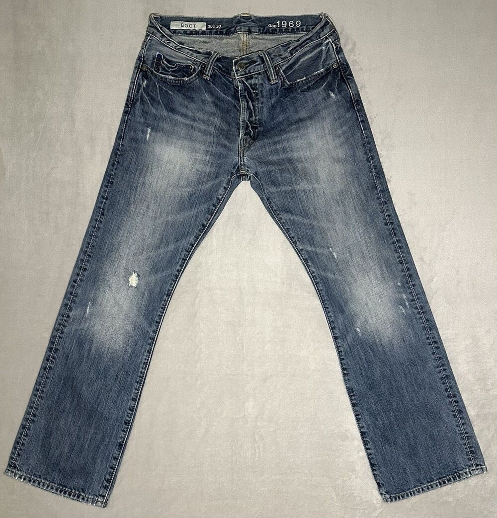 Y2K Vintage Gap 1969 Distressed Bootcut Blue Denim Jeans Men’s 30x30